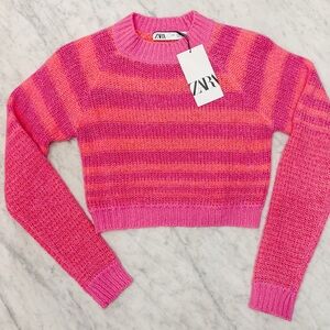 Zara Pink and Orange Striped Sweater